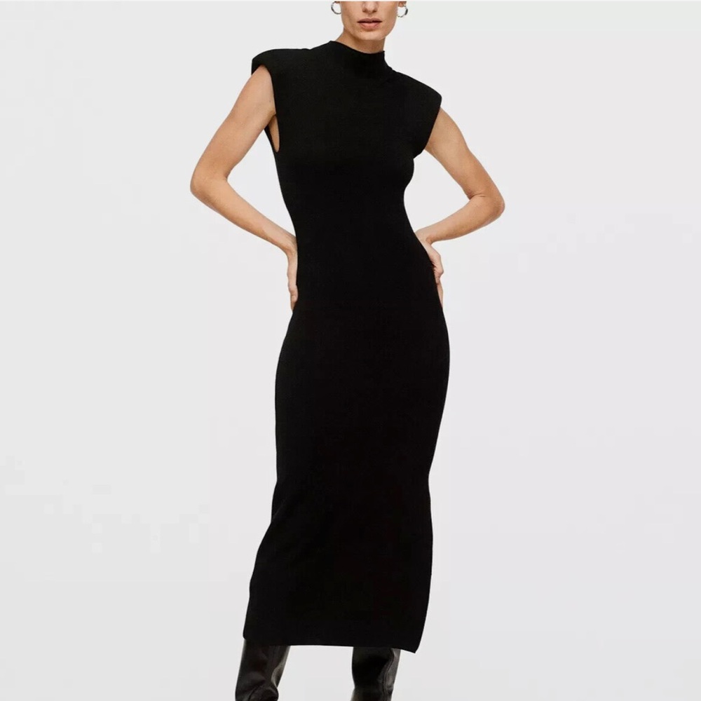 MANGO Side Slit Knit Black Dress Women's Size XS (US 2) - in perfect condition.